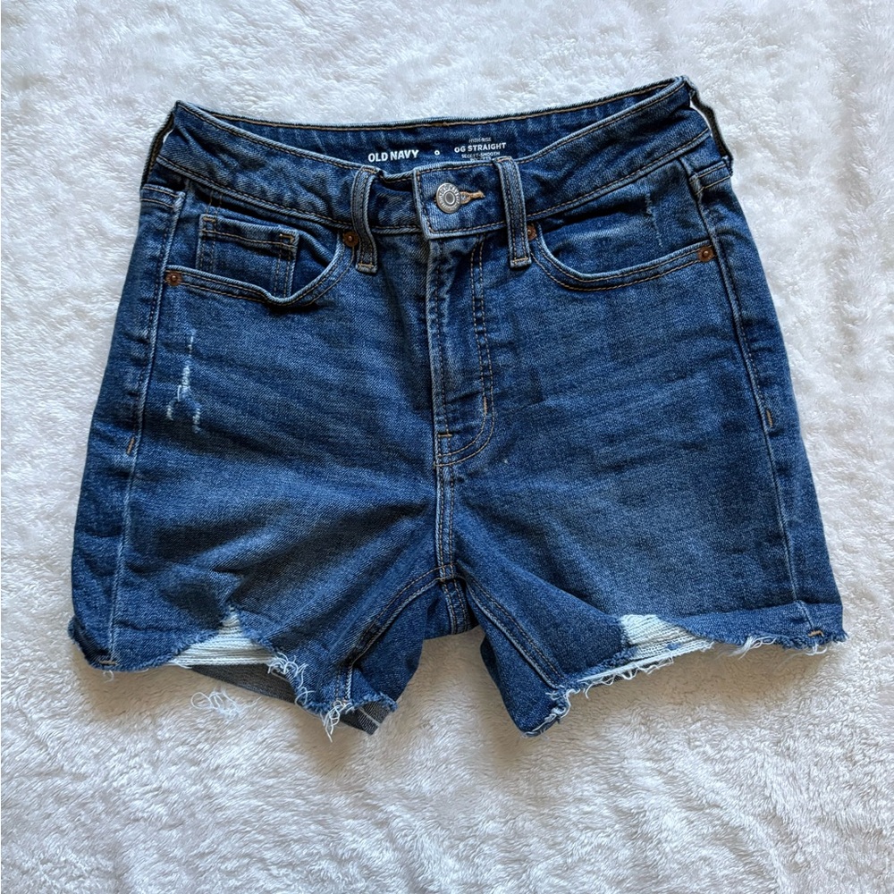 Old Navy OG Straight 5” Dark Blue Denim Cutoff Shorts